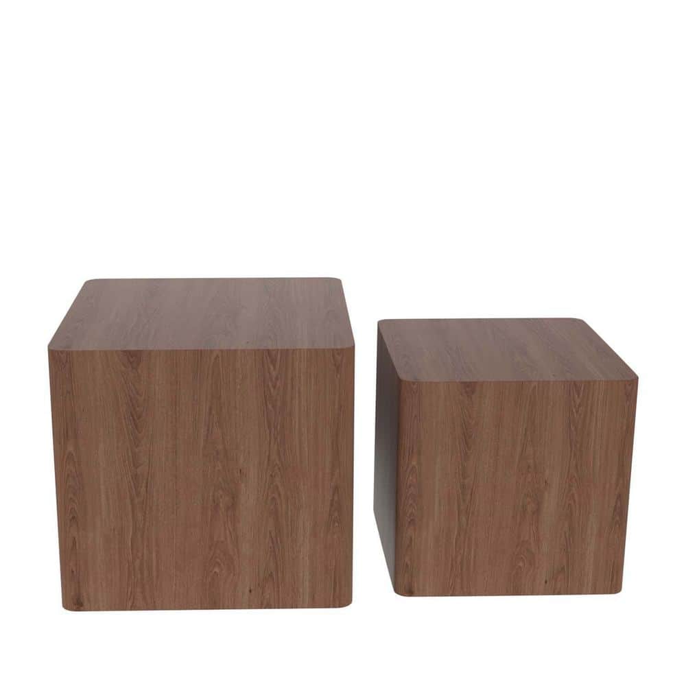 Walnut Square Wood Coffee Tables, Nesting Table/Side Table (Set of 2)