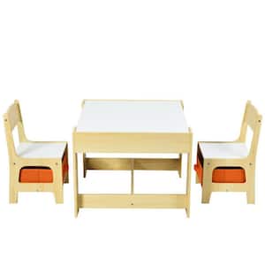 Natural Kids Table Chairs Set With Storage Boxes Whiteboard Drawing