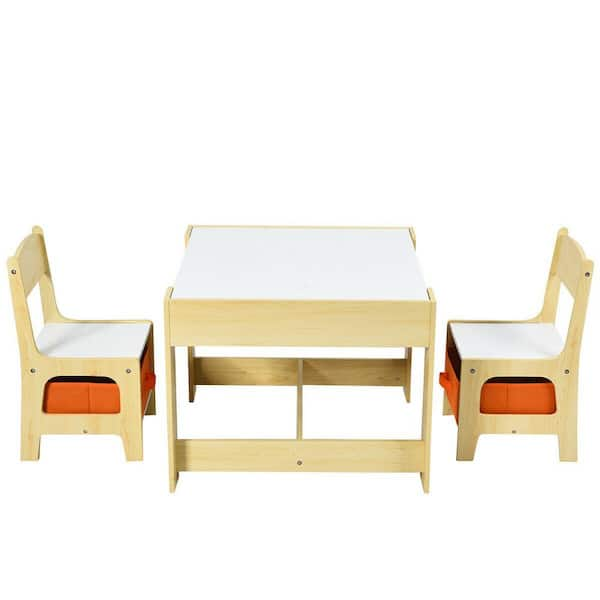 Boyel Living Natural Kids Table Chairs Set With Storage Boxes Whiteboard Drawing