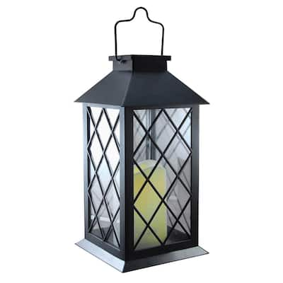 Lights4fun, Inc. Set of Two Black Metal Battery Operated LED Indoor Outdoor  Garden & Patio Flameless Candle Lantern Lights