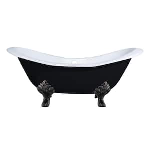 72 in. Cast Iron Oil Rubbed Bronze Double Slipper Clawfoot Bathtub with 7 in. Deck Holes in Black