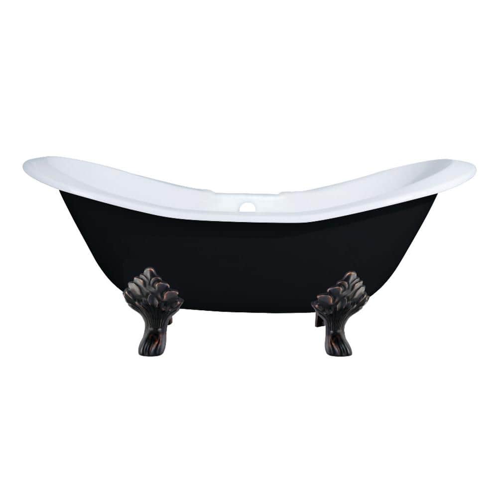 6 ft. Cast Iron Oil Rubbed Bronze Claw Foot Double Slipper Tub with 7 in. D