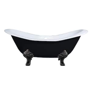 6 ft. Cast Iron Oil Rubbed Bronze Claw Foot Double Slipper Tub with 7 in. Deck Holes in Black