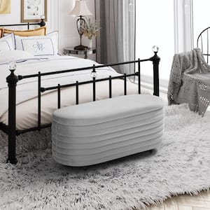 Farrah 42 in. Wide Oval Velvet Upholstered Entryway Flip Top Storage Bedroom Accent Bench in Gray