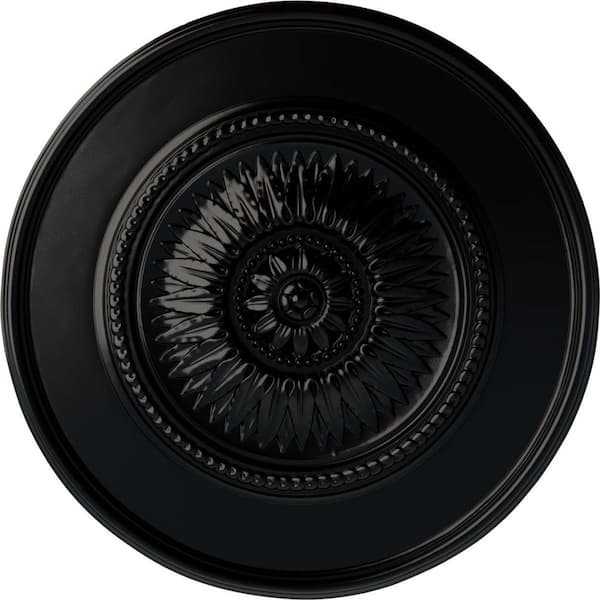 Ekena Millwork 23-1/2" x 2-3/4" Floral Urethane Ceiling Medallion, Hand-Painted Jet Black