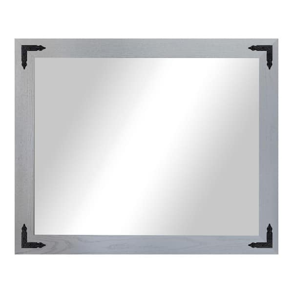 (33 in. W x 40 in. H) Grey Hardwood Rectangle Mirror with Decorative Corner Bracket