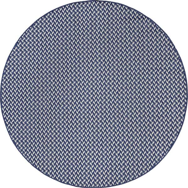Camryn Herringbone Navy 8 ft. Outdoor Round Rug