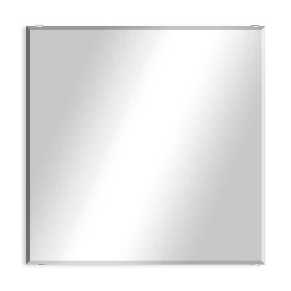 Unbranded Modern Rustic (30in. W x 30in. H) Frameless Square Beveled Wall Mirror with Chrome Square Clips
