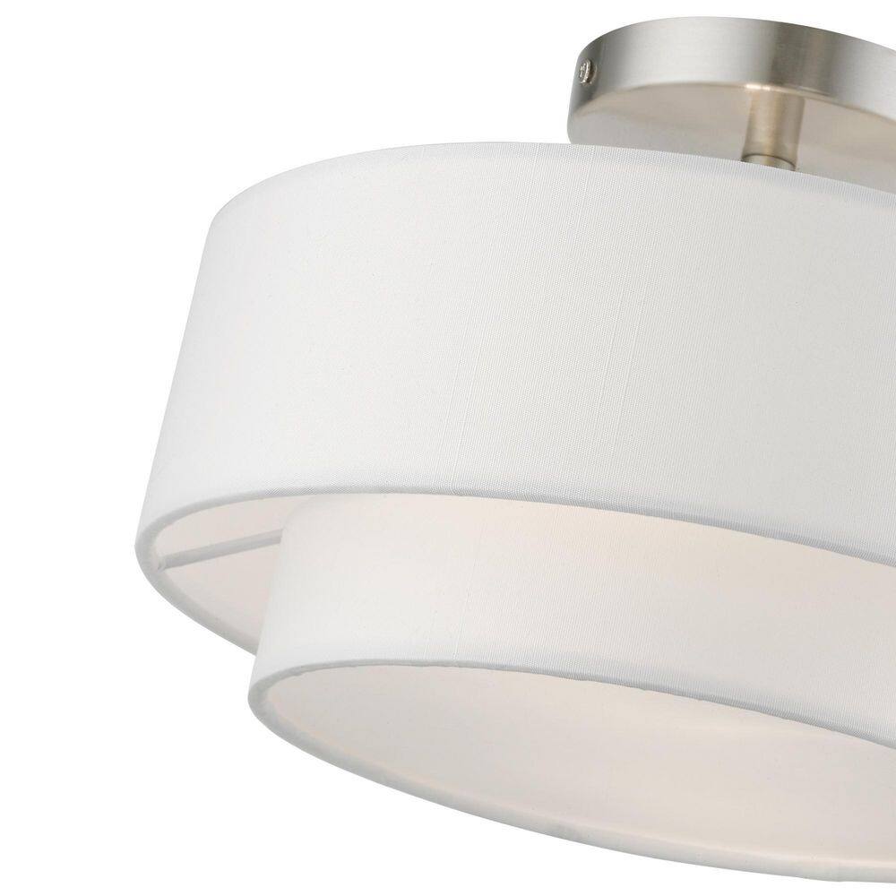 Sleek Brushed Nickel 2-Light Semi-Flush Mount with Off-White Drum Shade