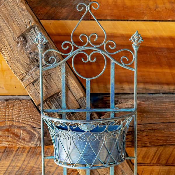 ヴィンテージ　スタンド Set of 3 Standing Iron Pedestal Plant Stands in Cobalt Blue