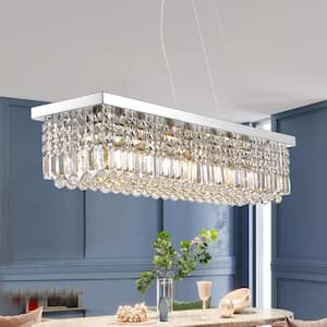 40 in. 8-Light Chrome Crystal Chandelier Modern Kitchen Island Rectangle Dining Room Light Fixture