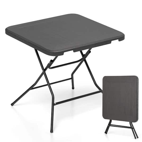 Costway 31.5 in. Black Square Iron Folding Picnic Tables Indoor Outdoor Plastic Table Seats 4-People