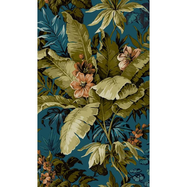 Walls Republic Blue Floral Jungle Print Non-Woven Paper Non-Pasted Textured Wallpaper 57 sq. ft.