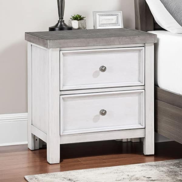 Amby Antique White and Gray 2 Drawer 17 in W Nightstand