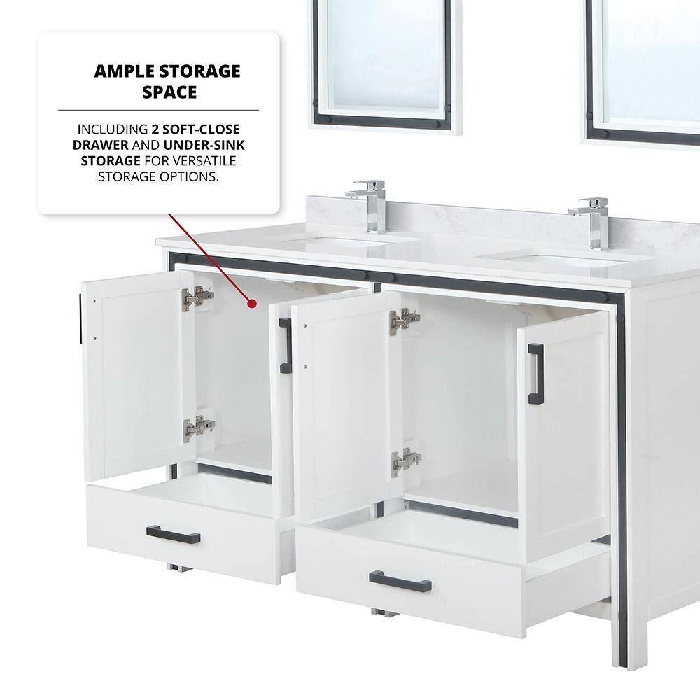 Ziva 60" White Freestanding Double Bathroom Vanity