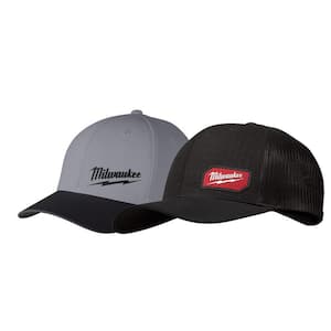 Large/Extra Large Dark Gray WORKSKIN Fitted Hat with Gridiron Black Adjustable Fit Trucker Hat (2-Pack)