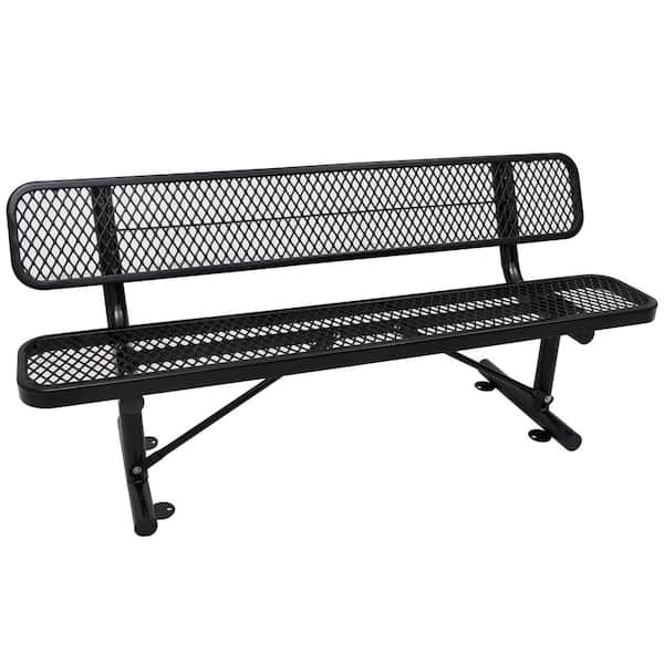 Angel Sar 72 in. Black Metal Outdoor Bench with Backrest