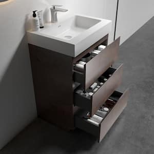 Alice 24.00 in. W x 18.10 in. D x 37.00 in. H Single Sink Freestanding Bath Vanity in Brown Wood with White Top