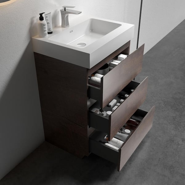 Alice 24.00 in. W x 18.10 in. D x 37.00 in. H Single Sink Freestanding Bath Vanity in Brown Wood with White Top