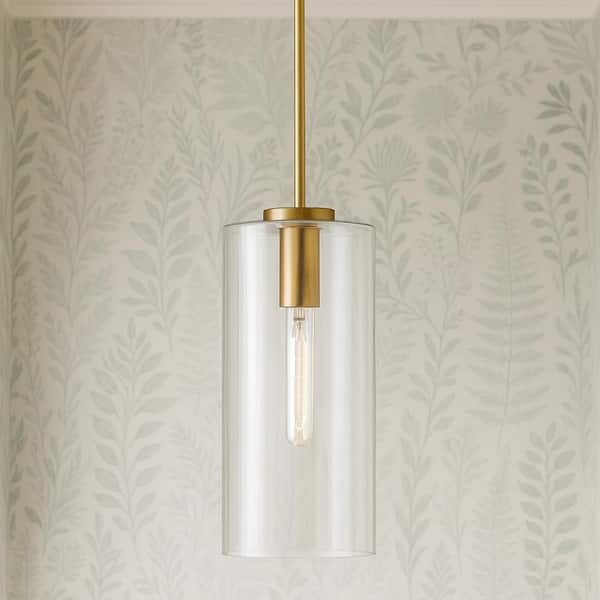 LARK Lane Lacquered Brass + Clear Glass Cylindrical Pendant Light