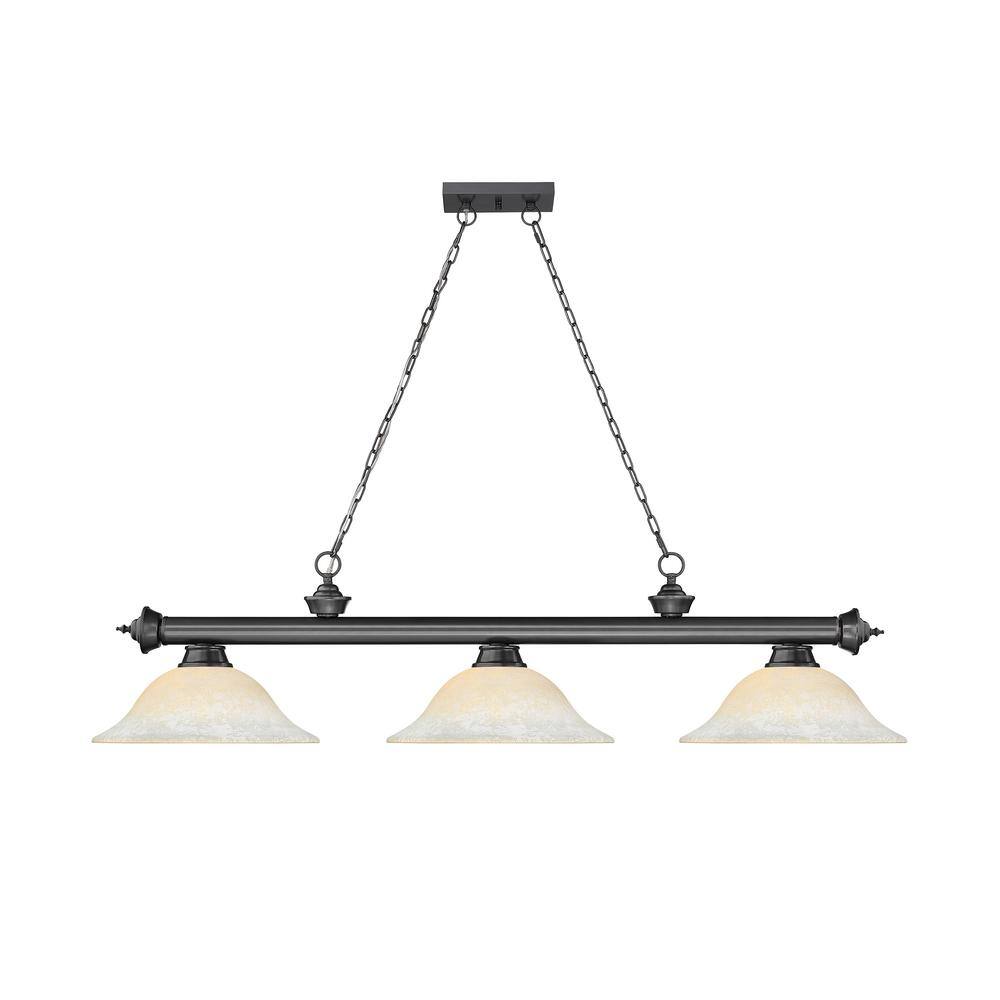 Bronze Plated 3-Light Billiard Pendant with Glass Shades