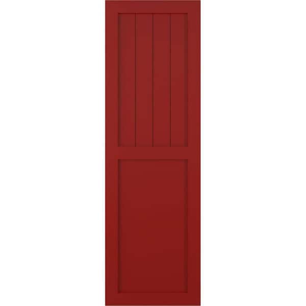 Ekena Millwork 12 in. x 48 in. PVC True Fit Farmhouse/Flat Panel Combination Fixed Mount Board and Batten Shutters Pair in Fire Red