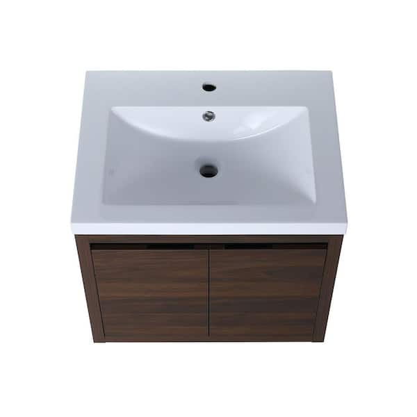 Anky 23.6 in. W x 18.1 in. D x 20.5 in. H Single Sink Bath Vanity in California Walnut with White Resin Top
