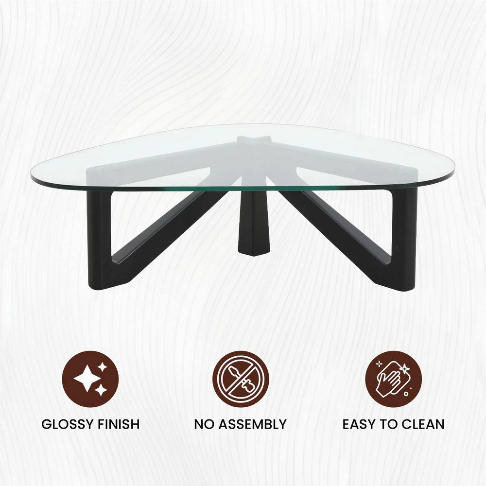 Mid-Century Modern Black Triangular Wood & Glass Coffee Table