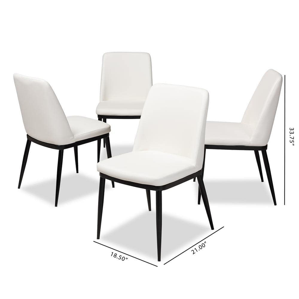 Set of 4 White Faux Leather Upholstered Dining Chairs with Black Metal Legs