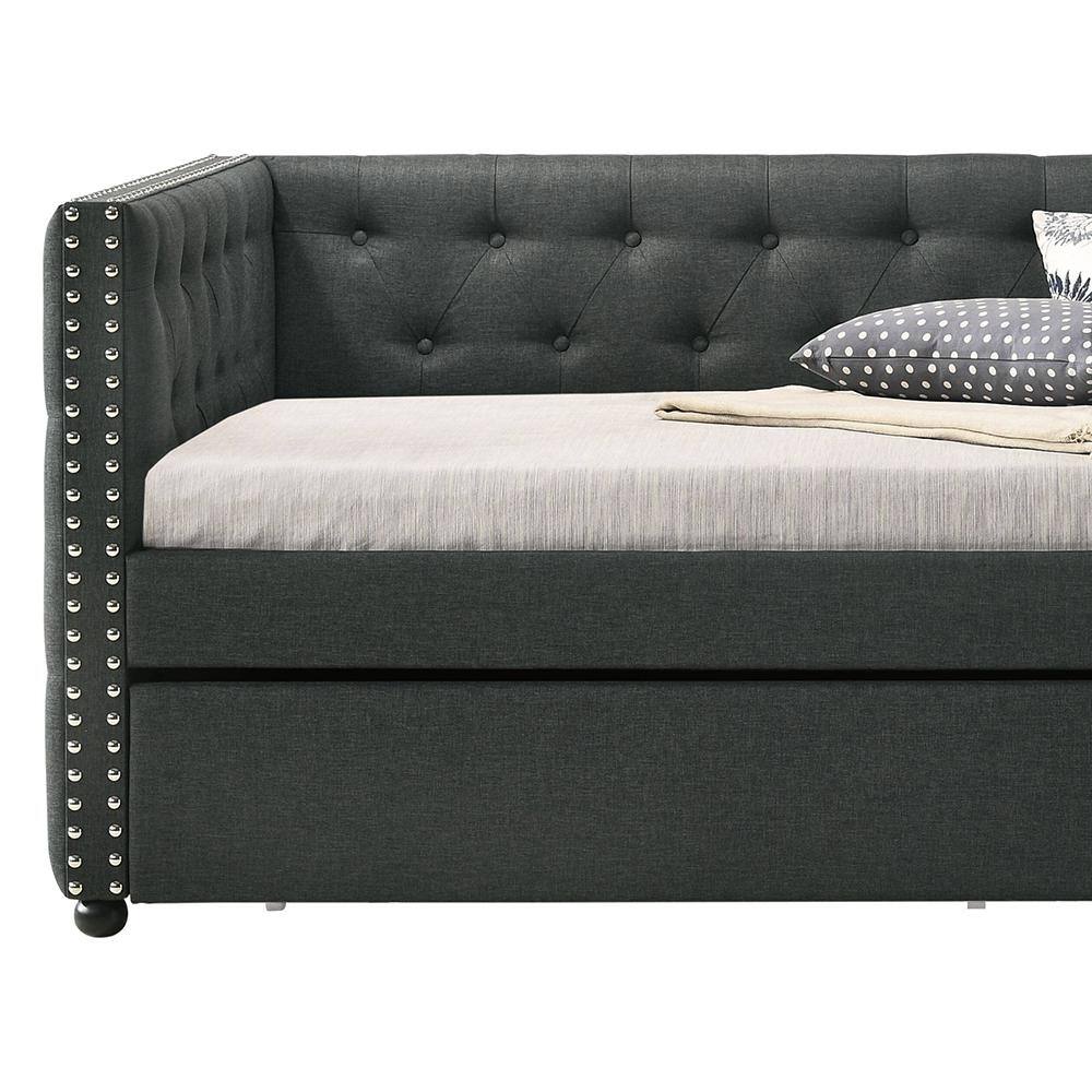 Romona Gray Twin Upholstered Daybed with Trundle and Nailhead Trim