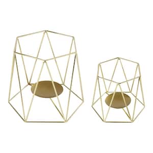 Gold Metal Geometric Tealight Pillar Candle Holders 6 Sets (S + L) Wedding Home Cafe Decor