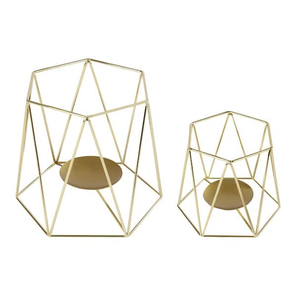 YIYIBYUS Gold Metal Geometric Tealight Pillar Candle Holders 6 Sets (S + L) Wedding Home Cafe Decor