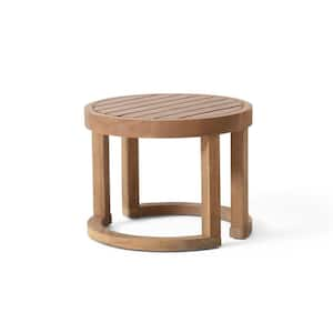 14 in. H Brown Round Wood Outdoor Patio Side Table Solid Side Table for Graden, Patio, Pool and Porch