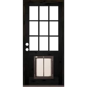 36 in. x 80 in. Right-Hand 9 Lite Clear Glass Black Stained Wood Prehung Door with Large Dog Door