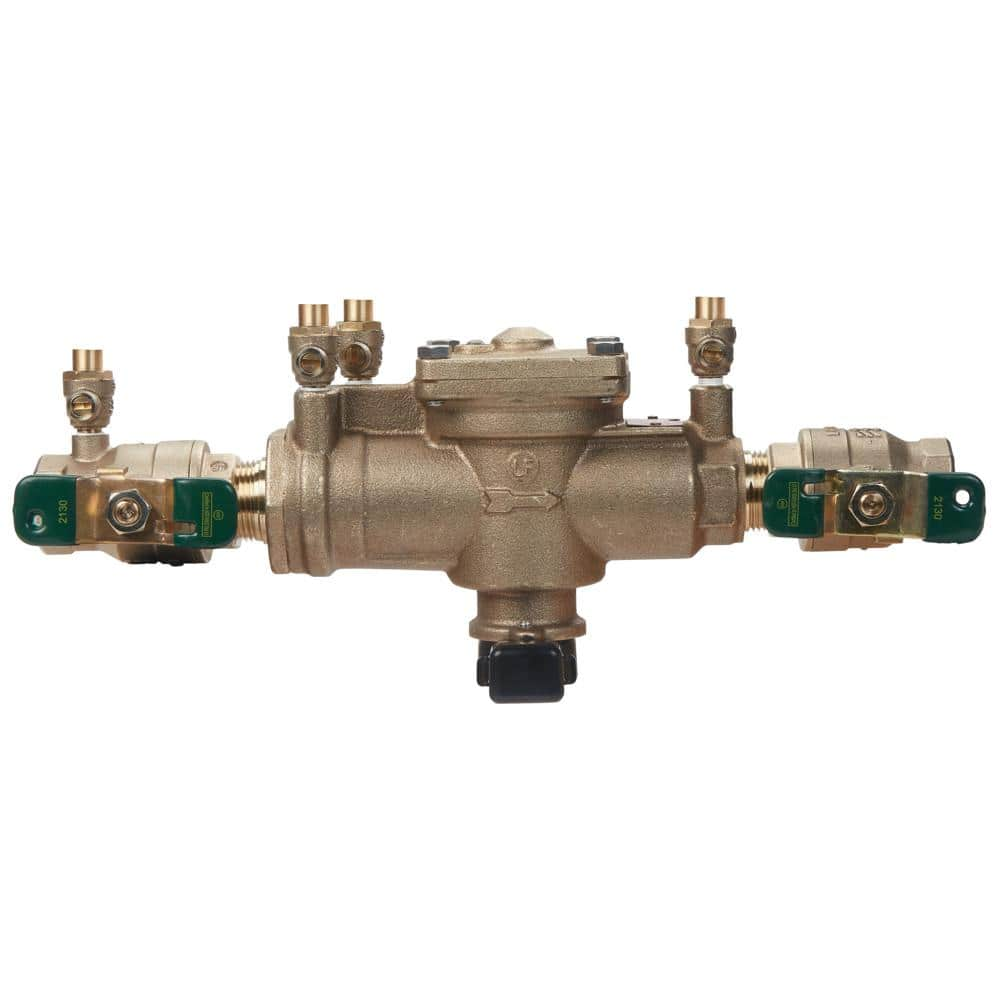 1 IN Bronze Reduced Pressure Zone Backflow Preventer Assembly, Quarter Turn Shutoff Valves Tee Handles, Flood Sensor -  Watts, 0960255