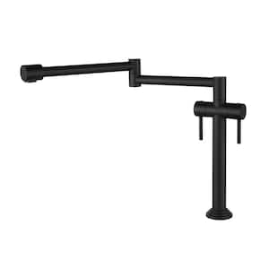 Hot and Cold Deck Mount Pot Filler Faucet with Lever Handle Brass Commercial Folding Kitchen Sink Faucet in Matte Black