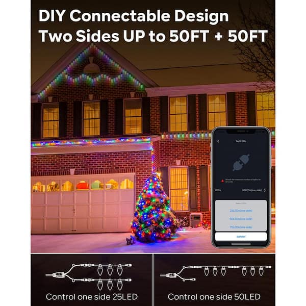 AVATAR CONTROLS - 33 ft. Smart String Lights Extendable C9 DIY Color Changing APP Remote Controlled Music Timer 50 LED