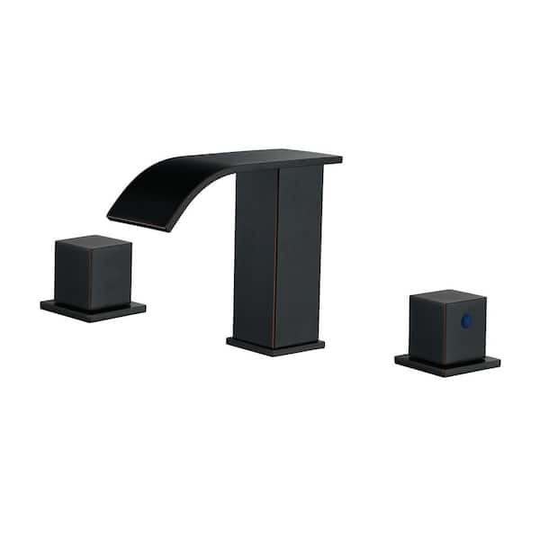 IVIGA 8 in. Widespread Waterfall Spout Double Handle Bathroom Faucet with Drain Kit Included in Oil Rubbed Bronze