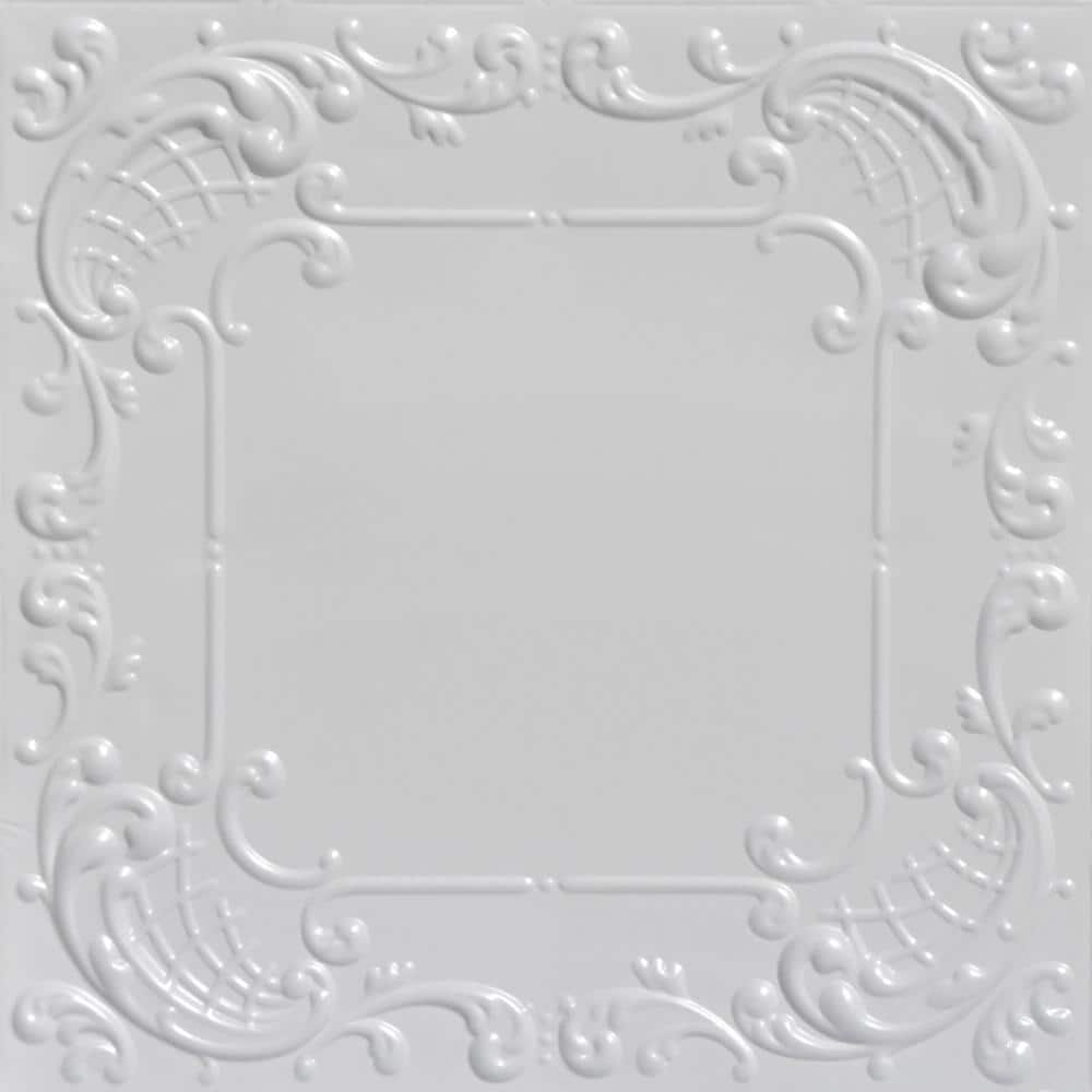 FROM PLAIN TO BEAUTIFUL IN HOURS Baby's Breath White 2 ft. x 2 ft. Decorative Nail Up Tin Ceiling Tile (24 sq. ft./case)