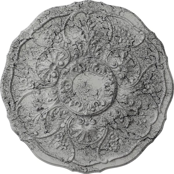 Ekena Millwork 1-1/2 in. x 22-1/2 in. x 22-1/2 in. Polyurethane Cornelia Ceiling Medallion, Ultra Pure White Crackle