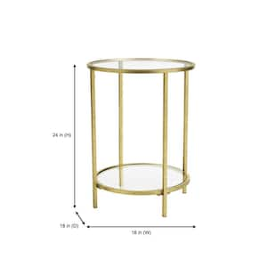 Bella Round Gold Metal and Glass Side Accent Table (18 in. W x 24 in. H)