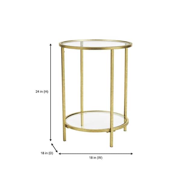 Bella Round Gold Metal and Glass Side Accent Table (18 in. W x 24 in. H)
