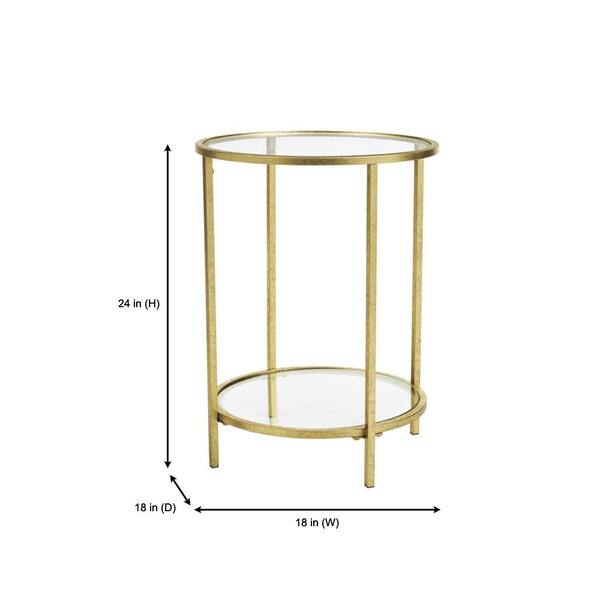 NEW 26" AGED GOLD LEAF METAL IRON ACCENT SIDE END TABLE MIRROR TOP GLASS SHELF 