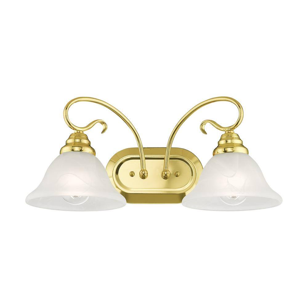 Polished Brass 2-Light Vanity with White Alabaster Glass
