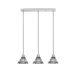Albany 60-Watt 3-Light Brushed Nickel Linear Pendant Light with Pewter Art Glass Shades and No Bulbs Included