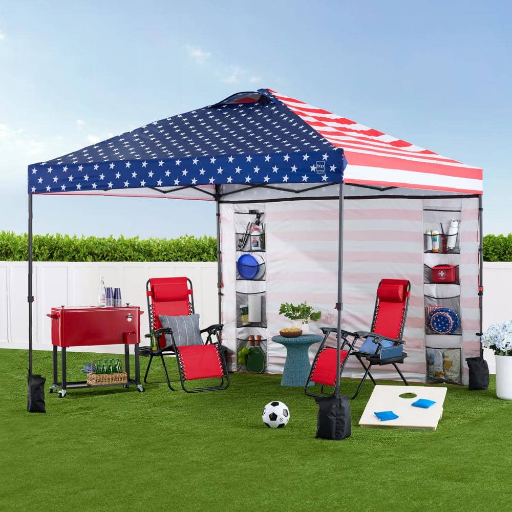 American Flag 10x10ft Pop-Up Canopy Tent with Storage Pockets