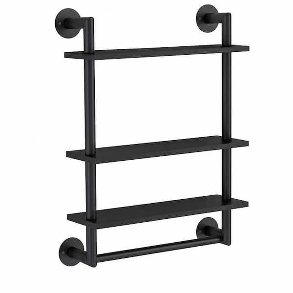 3-Tier 14.1 in. W 25.7 in. H x 5.9 in. D Stainless Steel Shelf with Towel Bar, Wall Mounted Floating Rack Over Toilet