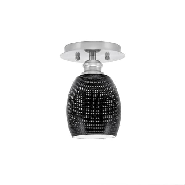 Unbranded Albany 1-Light 6 in. Brushed Nickel Semi-Flush with Black Matrix Glass Shade