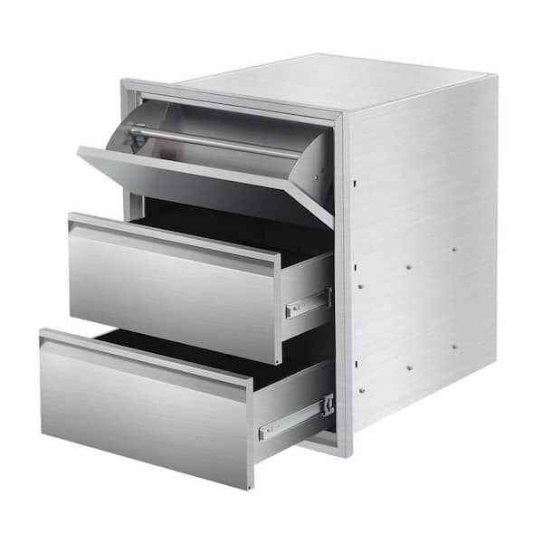 Outdoor Kitchen Drawers, 16 W x 21 H x 23 D in. Triple BBQ Access Drawers,Stainless Steel Flush Mount BBQ Island Drawers