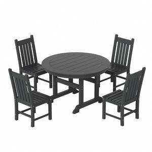 Hayes 5-Piece Round HDPE Plastic Outdoor Dining Set with Side Chairs in Gray